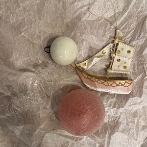 Pink and White Christmas Ornaments Set of 4